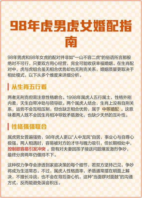 98年屬虎2024年運(yùn)勢及運(yùn)程男性婚姻 98年屬虎2024年運(yùn)勢及運(yùn)程女性婚姻