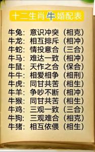 屬牛的婚配表 屬牛的上等婚配生肖