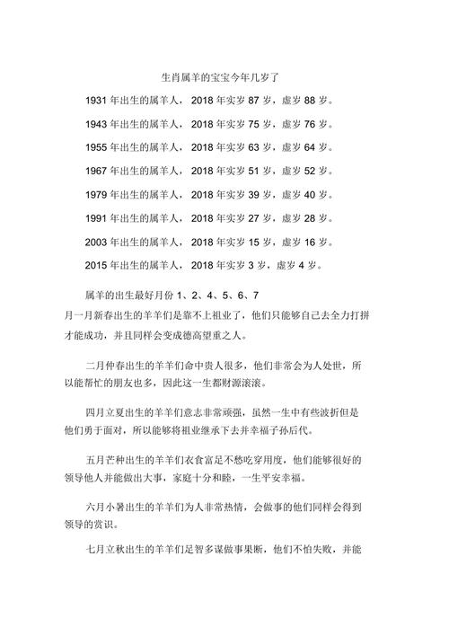 屬羊的多大了歲數表 屬羊的多大年齡2024年