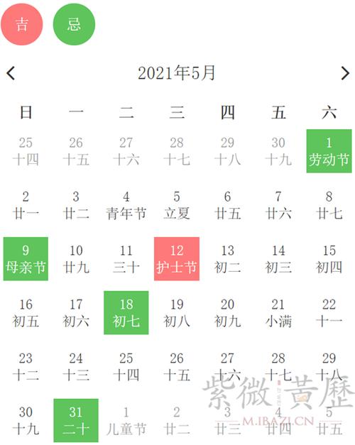 2021年每月黃道吉日一覽表