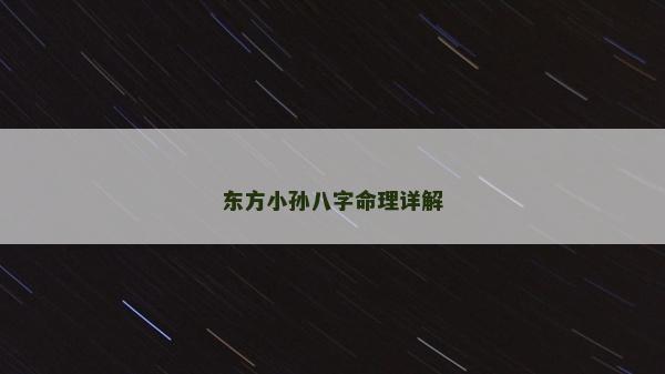東方小孫八字命理詳解